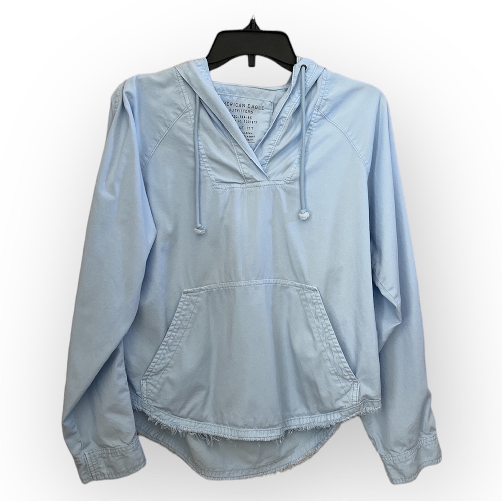 American Eagle Baby Blue Hooded Shirt size small